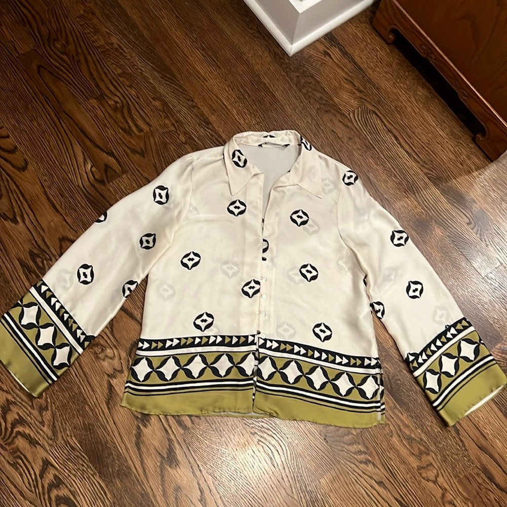 Zara Silk Patterned Buttoned Top - image 1